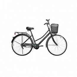 YUANWEIWEI Bicicleta cómoda de 7 velocidades, bicicleta simple y cómoda, marco de acero de alto carbono, cesta frontal, bastidores traseros para adultos y bicicletas retro clásicas (color negro)