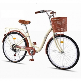 ZHIPENG Bicicleta ZHIPENG Bicicleta De Crucero para Mujer Bicicleta De Crucero De Playa para Adultos, Bastidores De Acero Medianos, Transmisiones De 6 Velocidades, Cuadro De Aluminio, Beige