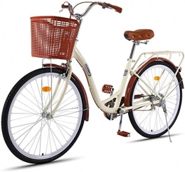 ZJWD Bicicleta Retro para Mujer, Bicicleta De Cercanías, 26 Pulgadas, Bicicleta Urbana De Paso para Mujer, 7 Velocidades, con Cesta, Bicicleta para Mujer