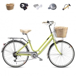 ZXLLO Paseo ZXLLO Se Venden Bicicletas para Damas Shimano De 6 Velocidades Bicicleta De Ciudad 24 En La Rueda Adecuado para Viajar Y Jugar con Cesta De Imitación De Ratán, Verde