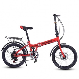 CXSMKP Plegables 20 Pulgadas Bicicleta Plegable para Adulto Hombres Y Mujer, Mini Ligero Bicicleta Plegable para Estudiante Oficina Trabajador Urbano, Alto Acero Carbono Cuadro, Doble Freno De Disco, Rojo
