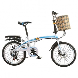 CXSMKP Bicicleta 20 Pulgadas Bicicleta Plegable para Adultos 6 Velocidades Bicicleta De Montaa con Doble Freno De Disco Cesta Ligero Planchar Cuadro, Bicicleta Plegable con Antideslizante Y Neumtico, Azul