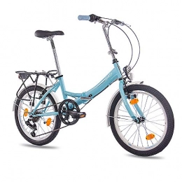 CHRISSON Plegables 20 pulgadas bicicleta plegable para bicicleta plegable bicicleta CHRISSON foldo con 6 velocidades Shimano Azul Mate