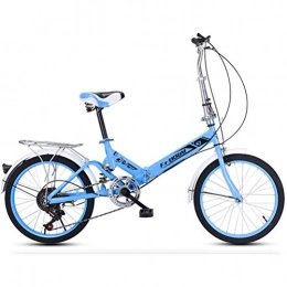 GOLDGOD Plegables 20 Pulgadas Plegable Bicicleta, Velocidad Variable Adulto Acero De Alto Carbono Plegado Bicicleta Absorción De Impacto 7 Velocidades Bicicleta De Ciudad Con Frenos En V Delanteros Y Traseros, Azul