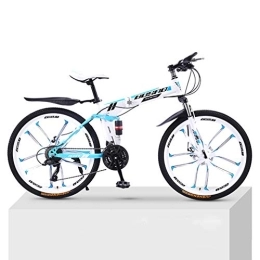 ZKHD Bicicleta 21 Velocidades Bicicletas De Ambos Sexos De 10 Cuchillo De Ruedas De Bicicleta De Montaña Bicicleta De Adulto Plegable Doble Amortiguación Fuera De Carretera De Velocidad Variable Y, White blue, 26 inch