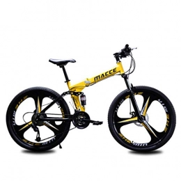 Bdclr Bicicleta 21 velocidades Plegable Bicicleta de montaña Doble absorción de Impactos Bicicleta de Cola Suave 24 / 26 Pulgadas, Yellow, 26inches