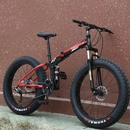 RR-YRL Bicicleta 26 pulgadas de bicicletas de montaña plegable, doble amortiguador y freno de disco doble ATV, Cambio 24 velocidad, alto contenido de carbono marco de acero, 4, 0 ensanchados Neumáticos grandes, Negro