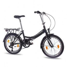 CHRISSON Plegables 50.8 cm pulgadas bicicleta plegable bicicleta CHRISSON FOLDO con6 cambio Shimano negro mate