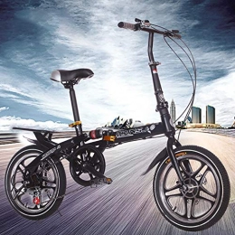 AI-QX Bicicleta AI-QX Crucero de 16 '', Bicicleta Plegable para Estudiantes, Acero con Alto Contenido de Carbono, Frenos de Doble Disco, Almacenamiento portátil, Negro