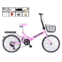 AOHMG Bicicleta AOHMG 20'' Bicicleta Plegable para Adultos, 7- Velocidades Estructura Ligera de Acero Plegable Unisexe Ciudad de Bicicletas, con Las defensas / Parrilla Trasera, Pink