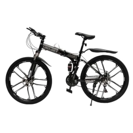 Atnhyruhd Bicicleta Atnhyruhd Bicicleta de montaña plegable de 26 pulgadas, 21 engranajes, plegable, con doble amortiguación, frenos de disco, capacidad de carga de 130 kg, color negro