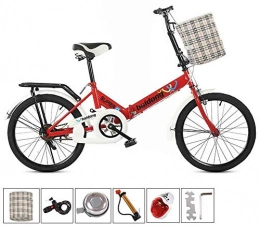 AUKLM Bicicleta AUKLM Comfort Bikes Ejercicio aerbico sin Velocidad 20 Pulgadas Bicicleta Plegable para Estudiantes Hombres y Mujeres Estudiantes Nios Bicicleta Plegable, Rojo