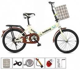AUKLM Bicicleta AUKLM Comfort Bikes Ejercicio aerbico sin Velocidad Bicicleta Plegable para Estudiantes de 20 Pulgadas Bicicleta Plegable para Estudiantes Masculinos y Femeninos, Color Beige