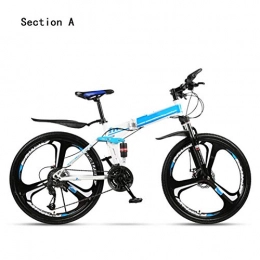AYHa Bicicleta AYHa Plegable bicicleta de montaña, 26 pulgadas de bicicletas para adultos Ciudad de doble freno de disco 21 / 24 / 27 / 30 Doble velocidad de absorción de choque unisex, blanco azul, E 24 de velocidad