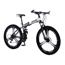 AZXV Plegables AZXV Adultos Bicicleta de montaña Plegable de la Bicicleta de montaña Plegable de Acero Altamente Carbono MTB Bicicleta, Freno de Disco Dual mecánico Antideslizante, 21 / Black white-24