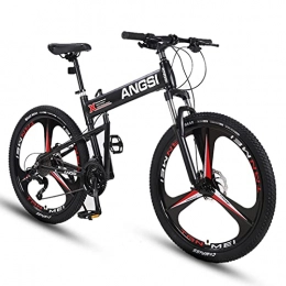 AZXV Plegables AZXV Bicicleta de montaña Plegable, Bicicleta de Acero de Alto Contenido de Carbono de suspensión, 21 velocidades de transmisión, Rueda de 26 Pulgadas, Freno de Disco dua Black