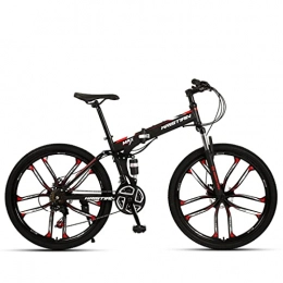 AZXV Bicicleta AZXV Bicicleta Plegable de montaña para Adultos Bicicleta de montaña de Doble Disco de la Bicicleta de montaña, transmisión de Velocidad de 21 / 24 / 27, Ruedas de 26 pulga Black red-21
