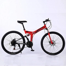 Bdclr Bicicleta Bdclr Cola Suave amortiguación de Freno de Doble Disco 21 Velocidad Plegable Bicicleta de montaña, Rojo, 24"