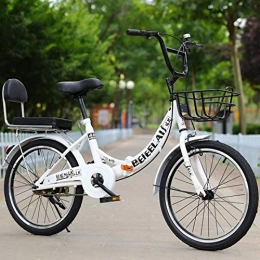 BEIGOO Plegables BEIGOO Bicicleta para Mujer, Mini Bicicleta Plegable, 6 Velocidades Resistente Y Ligero Bicicleta Plegable Urbana, con Asiento Trasero, para Estudiante Unisex-Blanco-22Pulgadas