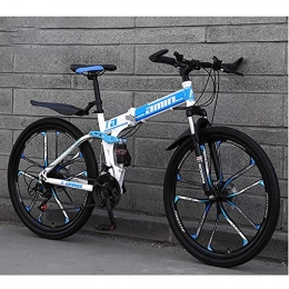 CJCJ-LOVE Bicicleta Bici de montaña plegable, 26 Frame bicicletas de montaña pulgadas Doble adulto Disco de freno de alto Tenedor de acero al carbono, ligero asiento ajustable ciclo de la bicicleta, Blue 10 spoke, 24 Speed