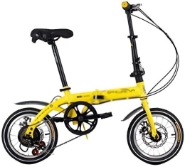 NOLOGO Plegables Bicicleta 14 Pulgadas de Bicicletas Plegables niños Camino de la Bici Adulta de Bici Mini Bicicletas Ultraligero Gran Capacidad de Carga Ajustable (Color : Yellow)