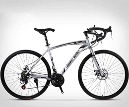 KRXLL Bicicleta Bicicleta de carretera de 26 pulgadas Bicicletas de 24 velocidades Freno de disco doble Cuadro de acero de alto carbono Bicicleta de carretera Carreras para hombres y mujeres Solo para adultos-Plata