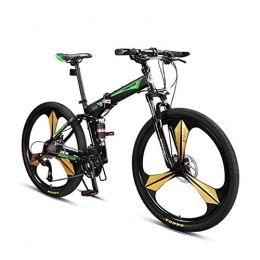 Creing Plegables Bicicleta De Ciudad 26 Pulgadas 27 Velocidades Pliegue Bici con Absorción de Choque Doble para Unisex Adulto, Green