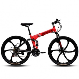 CXSMKP Bicicleta Bicicleta De Montaa Bicicletas Plegables con Acero De Alto Carbono Cuadro, Ruedas De 6 Radios Y 21 Velocidades, Freno De Disco Doble Y Doble Suspensin, Opcin De 3 Colores, Rojo