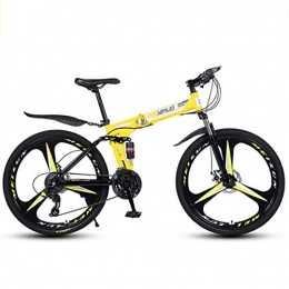 GXQZCL-1 Bicicleta Bicicleta de Montaa, BTT, Las bicicletas de montaña, plegable hardtail Bicicletas, Marco de acero al carbono, doble freno de disco y doble suspensin MTB Bike ( Color : Yellow , Size : 24 Speed )