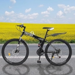 BuRuiYoten Bicicleta Bicicleta de montaña de 26 pulgadas, 21 marchas, con suspensión de horquilla, acero al carbono, discos de freno plegables, frenos de disco, cambio plegable, bicicleta plegable, horquilla delantera