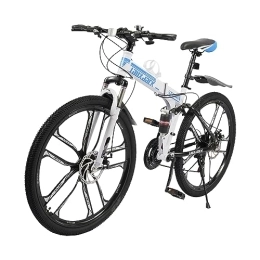Soberoses Bicicleta Bicicleta de montaña de 26 pulgadas, bicicleta plegable de 21 velocidades, frenos de disco, bicicletas de montaña con doble marco de absorción de impactos para adultos, hombres, mujeres (azul y