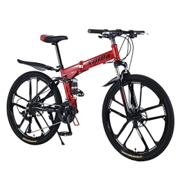Bicicleta de montaña de 26 Pulgadas con Doble absorción de Impactos para Bicicleta Plegable de Fibra de Carbono y Bicicleta con Bolsa de Bicicleta,Las Bicicletas de suspensión Completa (Color : RD)