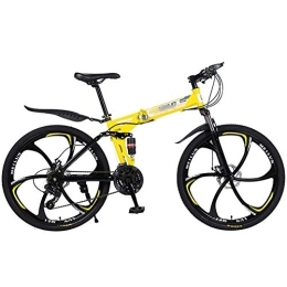Mrzyzy Bicicleta Bicicleta de montaña Marco de Acero de 21 / 24 / 27 velocidades 26 Pulgadas Ruedas de 6 Rayos Bicicleta Plegable de Doble suspensión Bicicleta de montaña para Adultos (Color : Yellow, Size : 27 Speed)