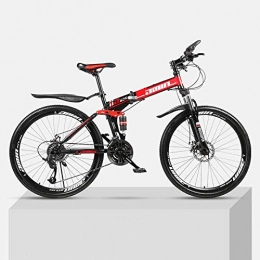Chengke Yipin Bicicleta Bicicleta de montaña Marco de acero de alto carbono plegable de 24 pulgadas con absorcin de impactos doble velocidad variable para hombres y mujeres bicicleta todoterreno-Rojo_21 velocidades