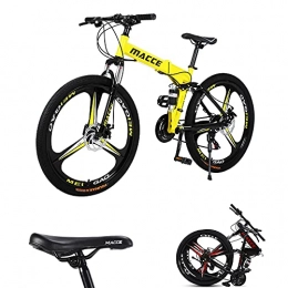 Hyhome Bicicleta Bicicleta de montaña para adultos, ruedas 3 radios de 26 pulgadas, bicicleta montaña plegable hombre y mujer, bicicleta montaña freno disco dual 27 velocidades, marco de acero ligero fuerte(amarillo)