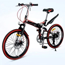  Plegables Bicicleta de montaña para Hombres de 22 Pulgadas y 7 velocidades, para Mujeres Adultas y Adolescentes, Unisex, (Color: Rojo), liberación rápida