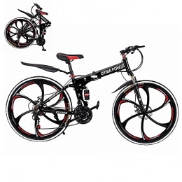 Bicicleta de montaña plegable, 26 pulgadas deportes al aire libre bicicleta MTB de acero de alto carbono, llanta de aluminio, desviador trasero de 21 velocidades (Rojo-T01)