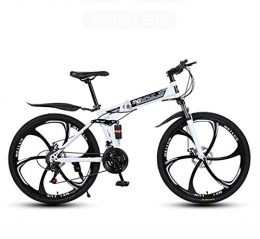 GASLIKE Plegables Bicicleta de montaña plegable Bicicleta para adultos, cuadro de acero con alto contenido de carbono, horquilla de suspensin de resorte, freno de doble disco, pedales de PVC, Blanco, 26 inch 27 speed