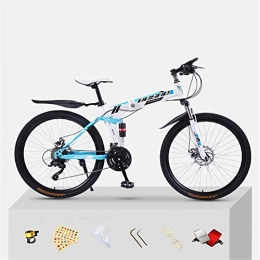 Bicicleta de montaña plegable con suspensión completa para adultos, freno de disco doble, marco de acero de alto carbono, bicicleta MTB azul, 26 pulgadas 30 velocidades