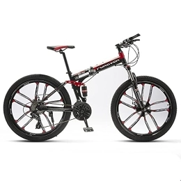 WBDZ Plegables Bicicleta de montaña plegable de 24 / 26 pulgadas para adultos, bicicleta MTB para hombres y mujeres con frenos de disco doble de 21 / 24 / 27 velocidades, suspensión completa antideslizante, para hombres