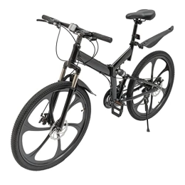 Salmeee Bicicleta Bicicleta de montaña plegable de 26 pulgadas, 21 velocidades, bicicleta de carretera, freno de disco doble, con guardabarros para 160-190 cm, peso 150 kg, color negro