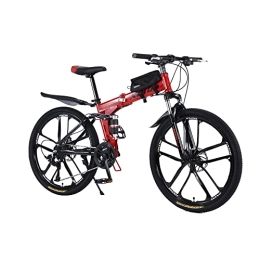 Bicicleta de montaña plegable de 26 pulgadas, 27 velocidades, con suspensión completa, marco de acero al carbono con bolsa para bicicleta, freno de disco Quick-Fold para adultos