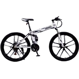PASPRT Plegables Bicicleta de montaña plegable de 26 pulgadas, bicicleta de montaña con cambio de acero de alto carbono, fácil montaje, adecuada para adolescentes y adultos, capacidad de 130 kg (white silver 33 speed)