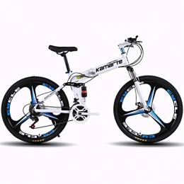 AUZZO HOME Bicicleta Bicicleta de montaña plegable de 26 pulgadas, bicicletas deportivas todo terreno de velocidad variable con amortiguadores y frenos de doble disco para adultos y adolescentes, Blanco, 21 speed