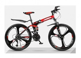 Haosen Plegables Bicicleta de montaña plegable de 26 pulgadas de velocidad variable de carreras de campo doble absorción de choque para hombres y mujeres, color negro / rojo, tamaño 26inch-30 Speed