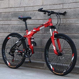 Bicicleta de montaña plegable de 26 pulgadas para hombres y mujeres adultos, bicicleta de montaña de doble suspensin de acero con alto contenido de carbono, freno de disco de acero,Rojo,24 speed
