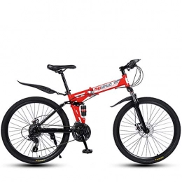 Mountain Bike Plegables Bicicleta de montaña plegable para hombres y mujeres adultos, marco de doble suspensión de acero con alto contenido de carbono, pedales de PVC y empuñaduras de goma-red_21 speed-26 pulgadas