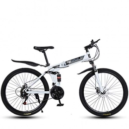 Mountain Bike Plegables Bicicleta de montaña plegable para hombres y mujeres adultos, marco de doble suspensión de acero con alto contenido de carbono, pedales de PVC y empuñaduras de goma-white_21 speed-26 pulgadas
