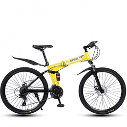 Mountain Bike Plegables Bicicleta de montaña plegable para hombres y mujeres adultos, marco de doble suspensión de acero con alto contenido de carbono, pedales de PVC y empuñaduras de goma-yellow_27 speed-26 pulgadas