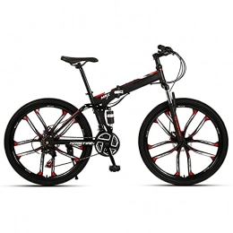 FGKLU Plegables Bicicleta montaña plegable 26 pulgadas para hombres y mujeres adultos, 21 / 24 / 27 velocidades 10 ruedas cuchilla, MTB para exteriores, frenos disco dobles acero con alto contenido carbono, A, 27 speed